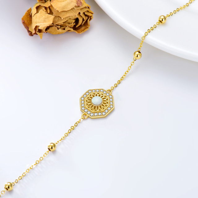14K Gold Circular Shaped Opal Sunflower Pendant Bracelet-4