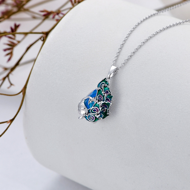 Sterling Silver Glazed Peacock Blue Crystal Pendant Necklace-2