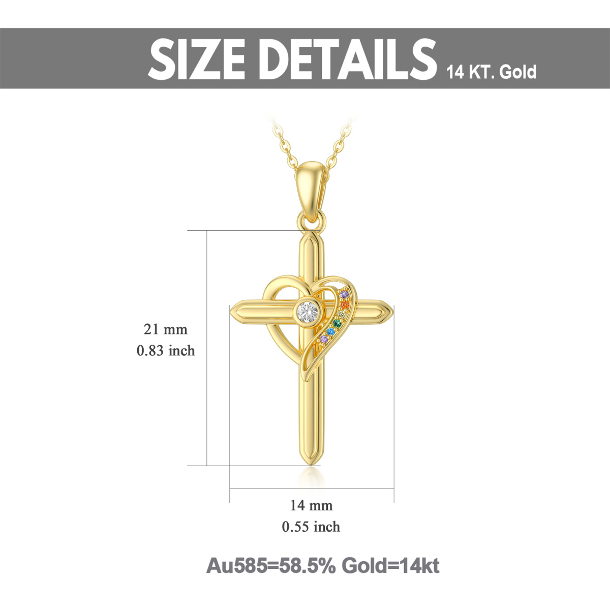 14K Gold Cross & Heart Pendant Necklace-5