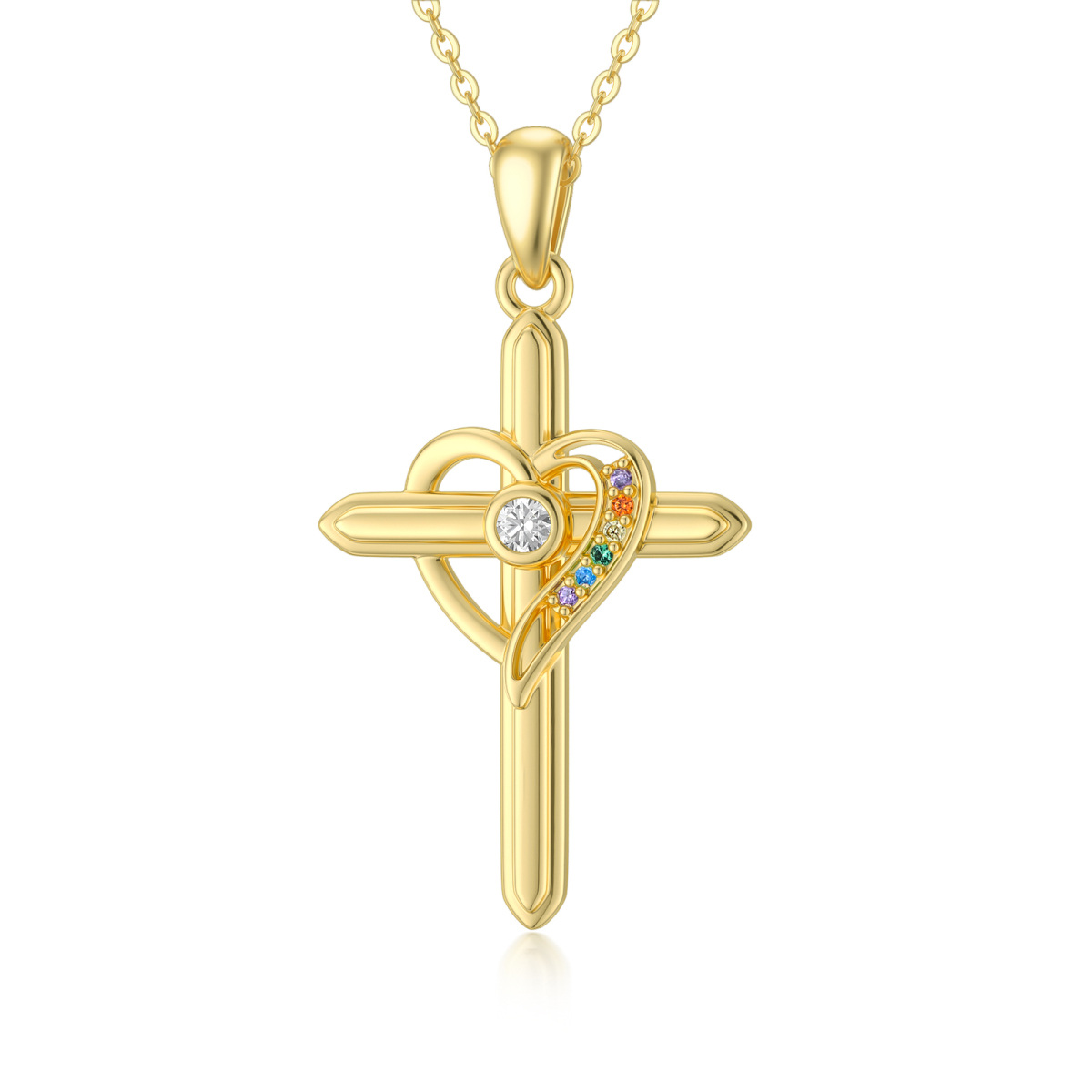 Collier à pendentif croix et cœur en or 14K-1