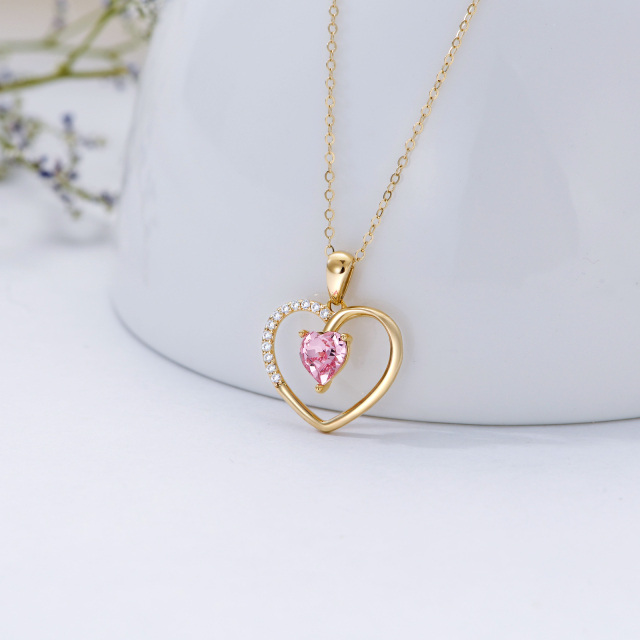 14K Gold Heart Shaped Crystal Heart Pendant Necklace-2