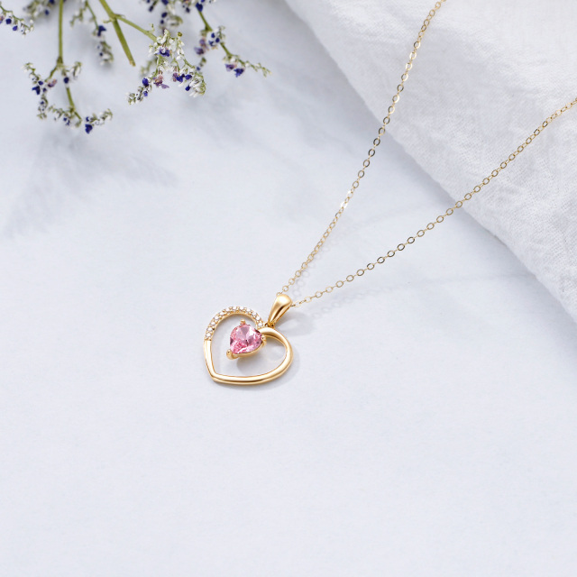 14K Gold Heart Shaped Crystal Heart Pendant Necklace-3