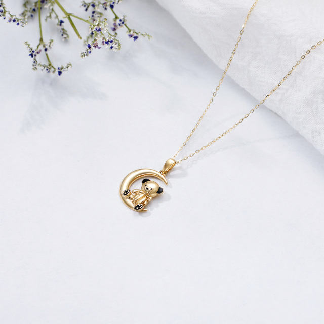 14K Yellow Gold Plated Bear & Moon Pendant Necklace-3