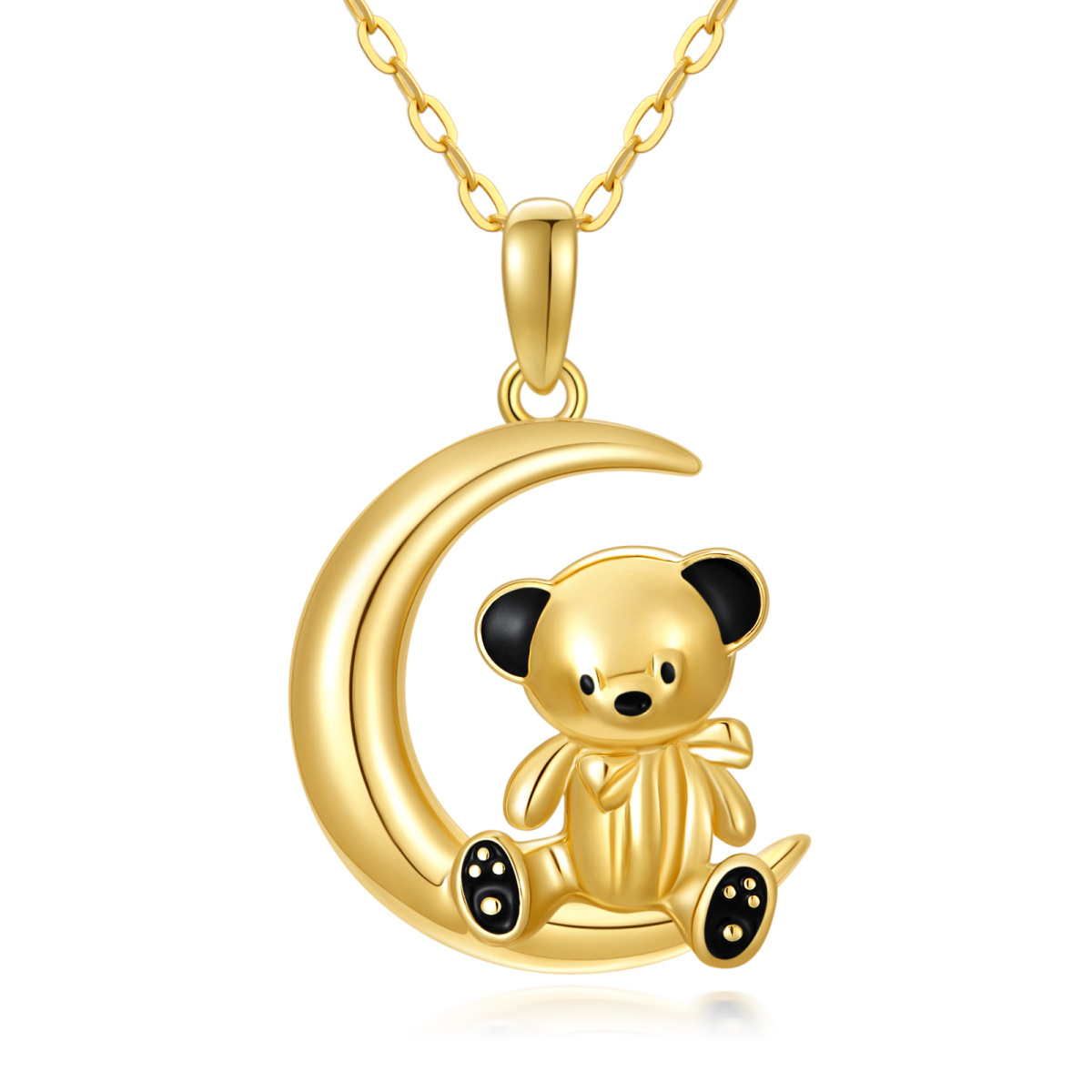 14K Yellow Gold Plated Bear & Moon Pendant Necklace-1