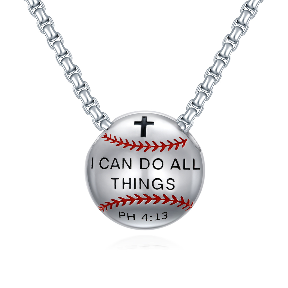 Sterling Silver Baseball Cross Pendant Necklace Engraved You Can Do All Things-1