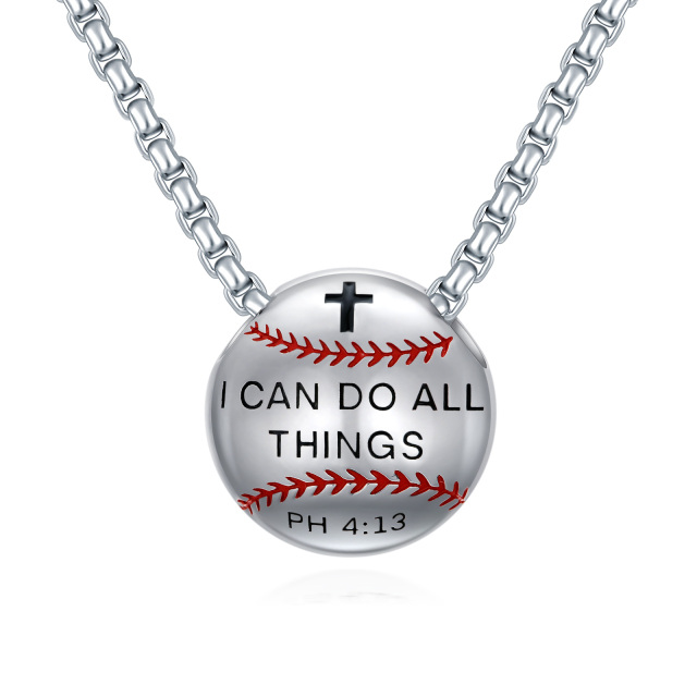 Sterling Silver Baseball Cross Pendant Necklace Engraved You Can Do All Things-0
