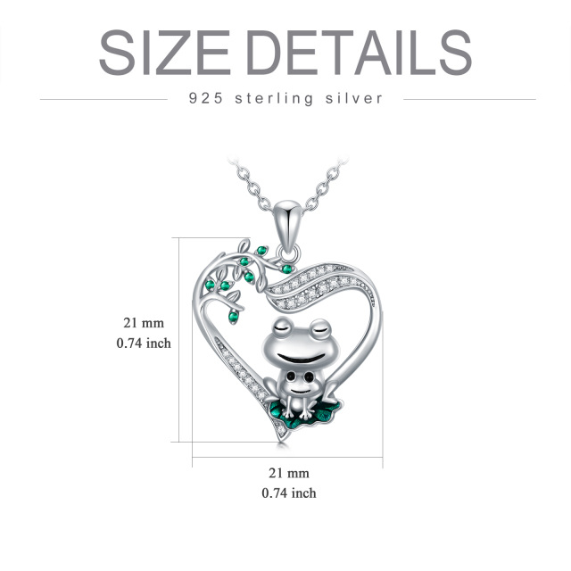 Sterling Silver Circular Shaped Cubic Zirconia Frog & Heart Pendant Necklace-4
