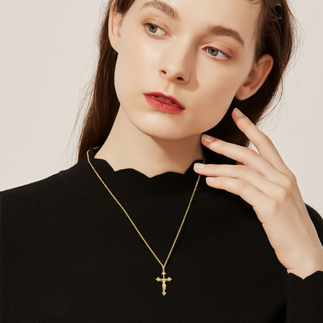 14K Gold Cross Pendant Necklace-1