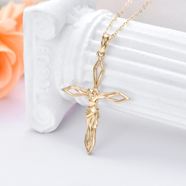 14K Gold Cross & Jesus Pendant Necklace-1