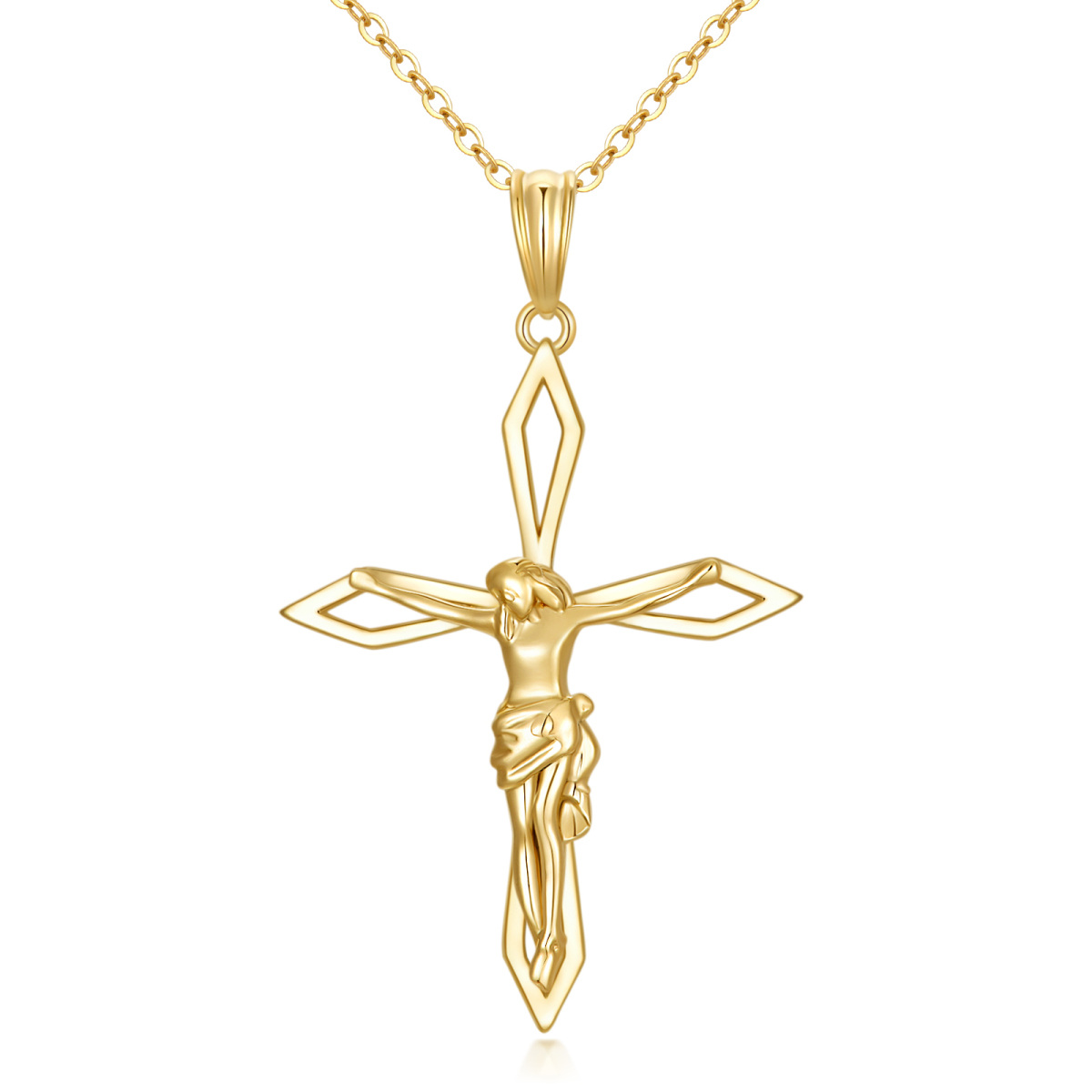 14K Gold Cross & Jesus Pendant Necklace-1
