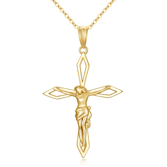 Jesus Cross Necklace In 14K Yellow Gold Cross Necklace Jewelry