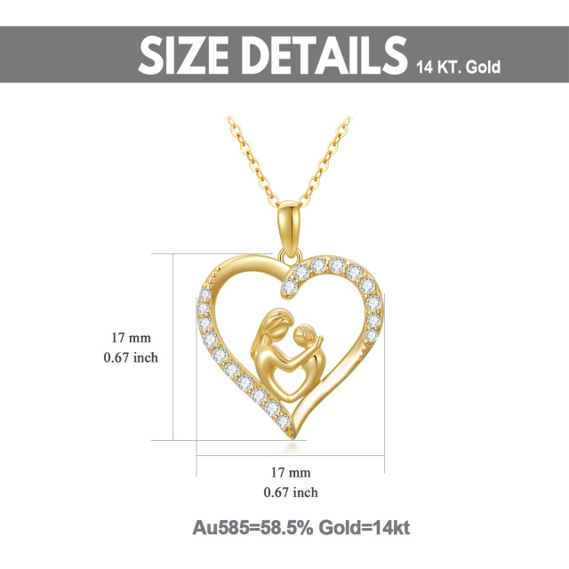 14K Gold Cubic Zirconia Mom Hug Kids Heart Pendant Necklace-4