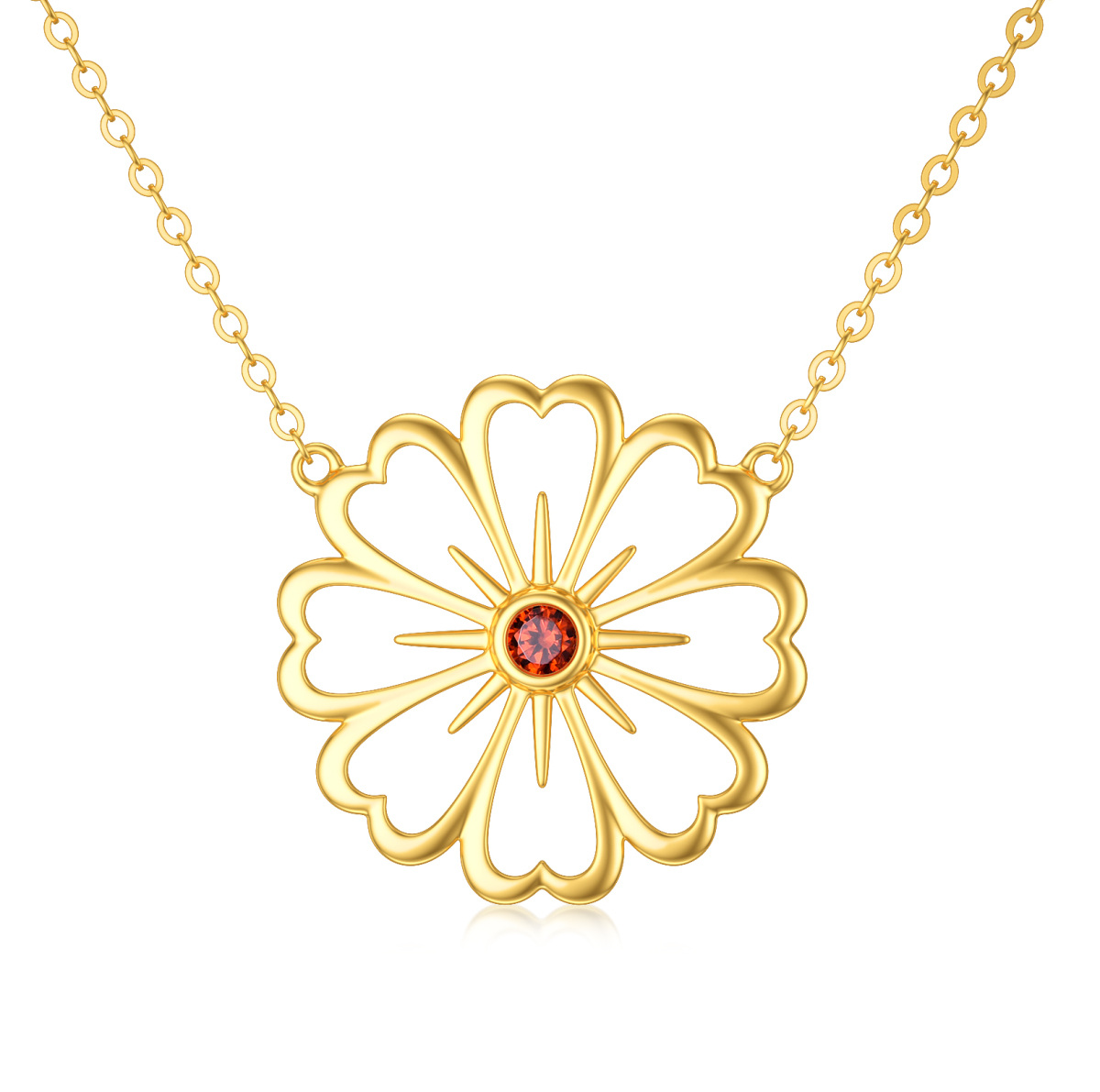 14K Gold Circular Shaped Cubic Zirconia Daisy Pendant Necklace-1