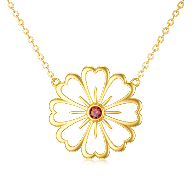 14K Gold Circular Shaped Cubic Zirconia Daisy Pendant Necklace-0