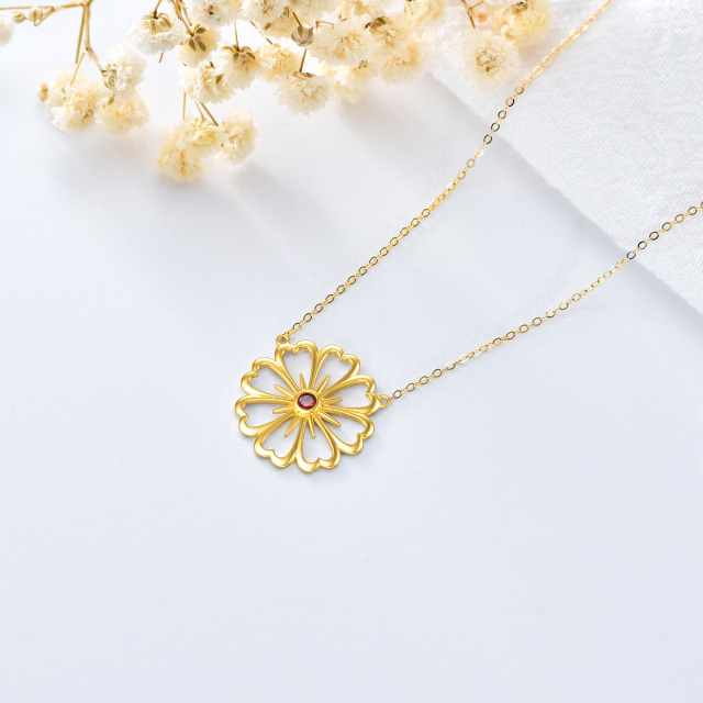 14K Gold Circular Shaped Cubic Zirconia Daisy Pendant Necklace-3