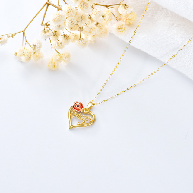 Colar com pingente de coração e zircónias cúbicas em ouro e ouro rosa de 14K com palavra g-3