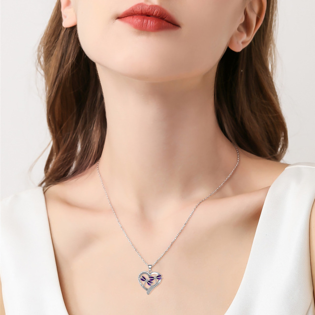 Sterling Silber kreisförmig Libelle & Herz Anhänger Halskette mit eingraviertem Wort-1