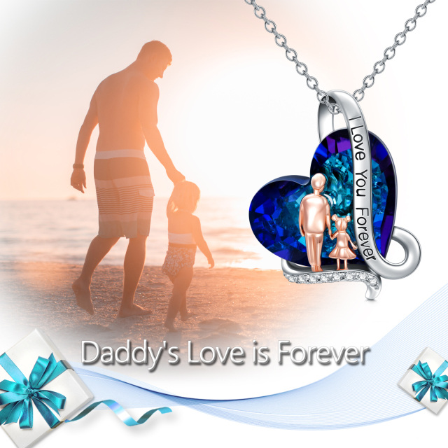 Sterling SilverFather & Daughter Blue Heart Crystal Pendant Necklace Gift for Daughter-5