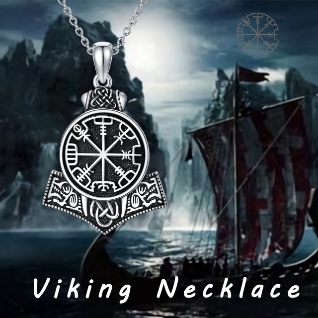 Sterling Silber Wikinger Runen Anhänger Halskette für Männer-4