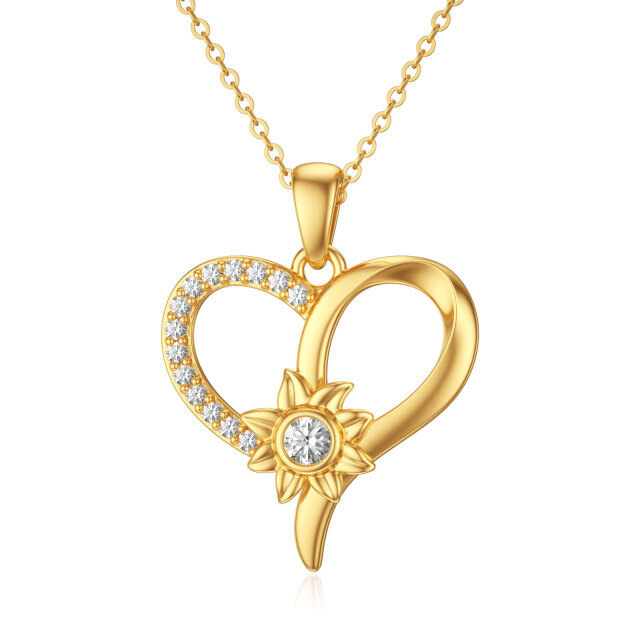14K Gold Cubic Zirconia Heart Pendant Necklace-0
