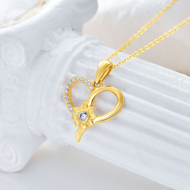 14K Gold Cubic Zirconia Heart Pendant Necklace-2