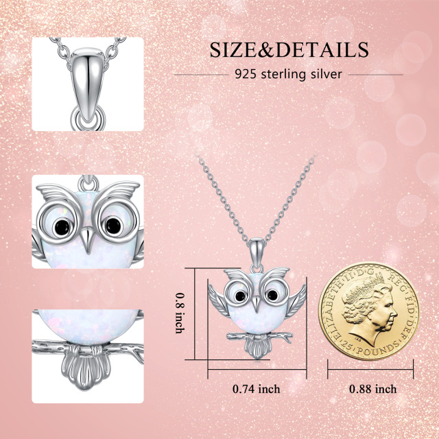 Sterling Silver Circular Shaped Opal Owl Pendant Necklace-5