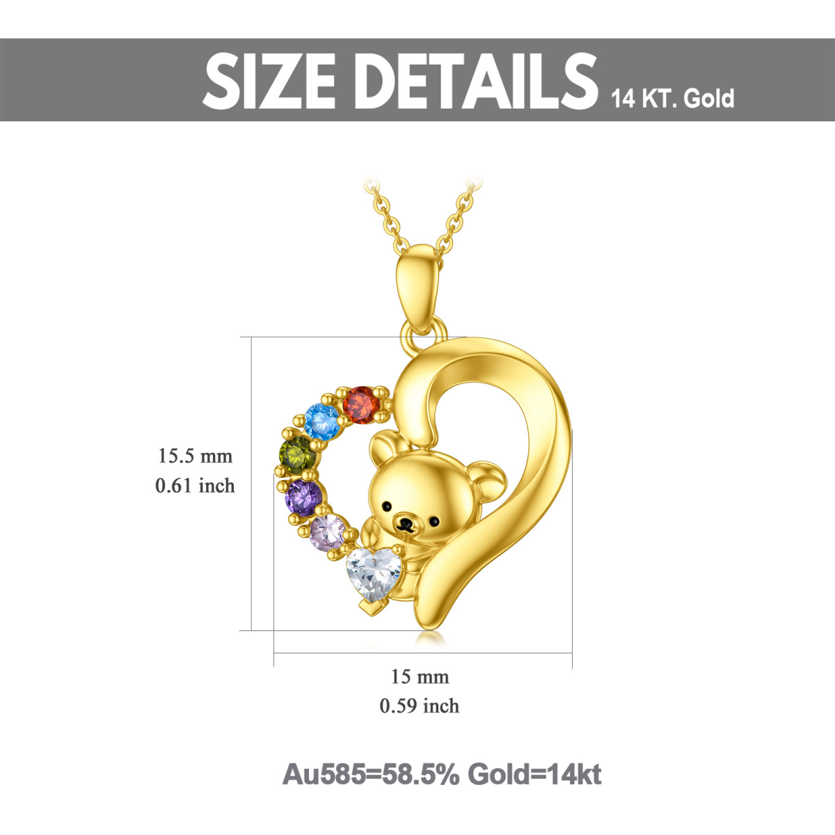 Collar de oro de 14 quilates con colgante de corazón y oso de circonita-5