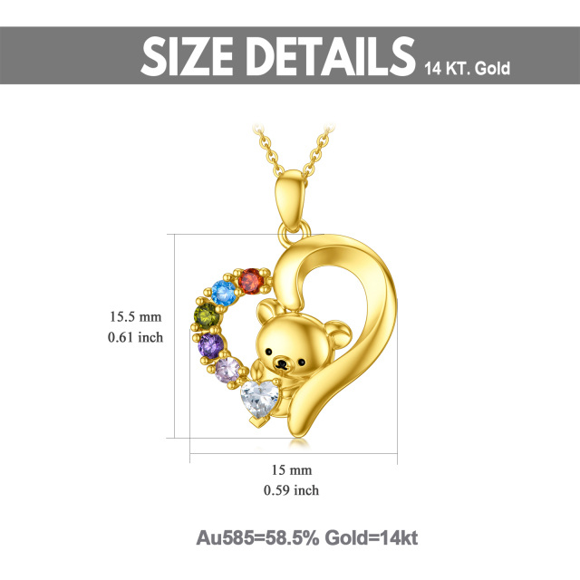 14K Gold Cubic Zirconia Bear & Heart Pendant Necklace-4