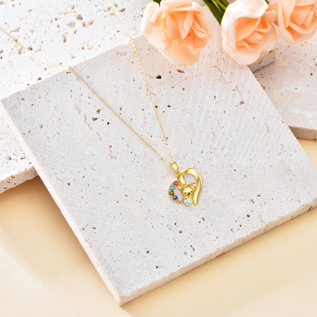 14K Gold Cubic Zirconia Bear & Heart Pendant Necklace-3