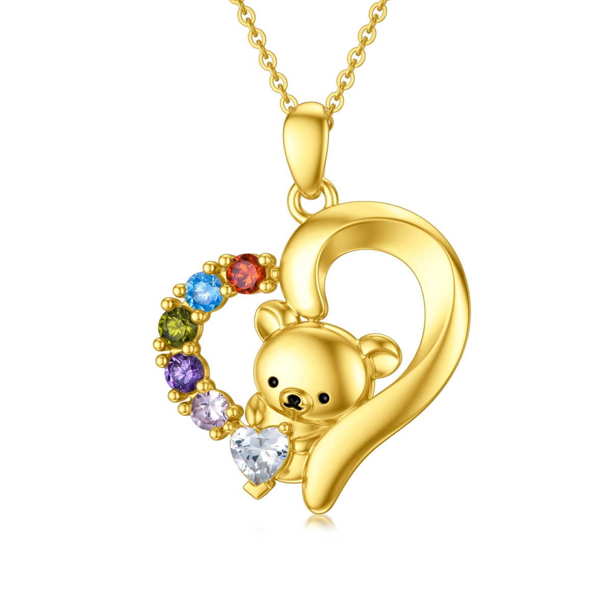14K Gold Cubic Zirconia Bear & Heart Pendant Necklace-1