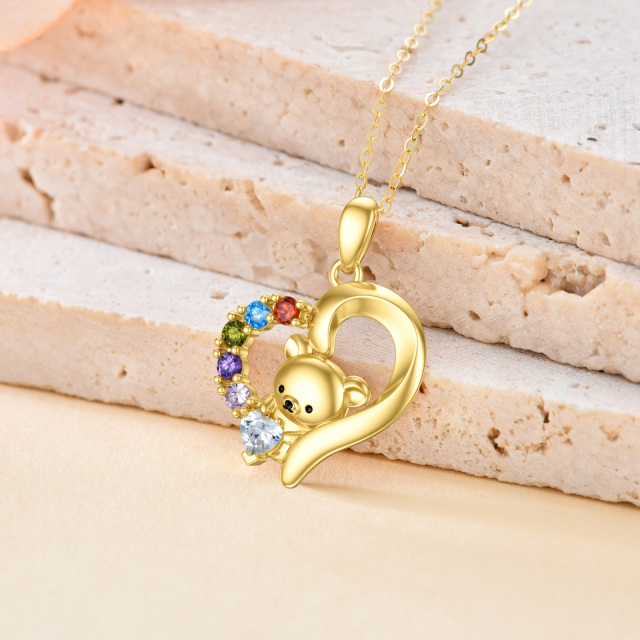 14K Gold Cubic Zirconia Bear & Heart Pendant Necklace-2