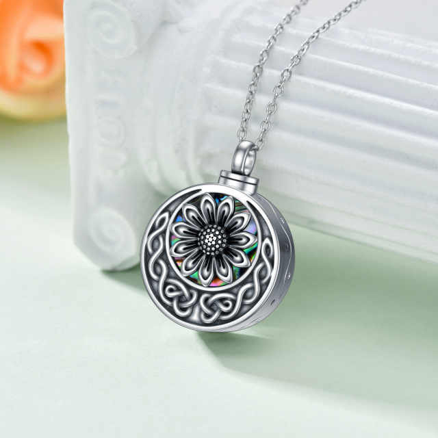 Sterling Silver Circular Shaped Abalone Shellfish Sunflower Urn Necklace for Ashes-2