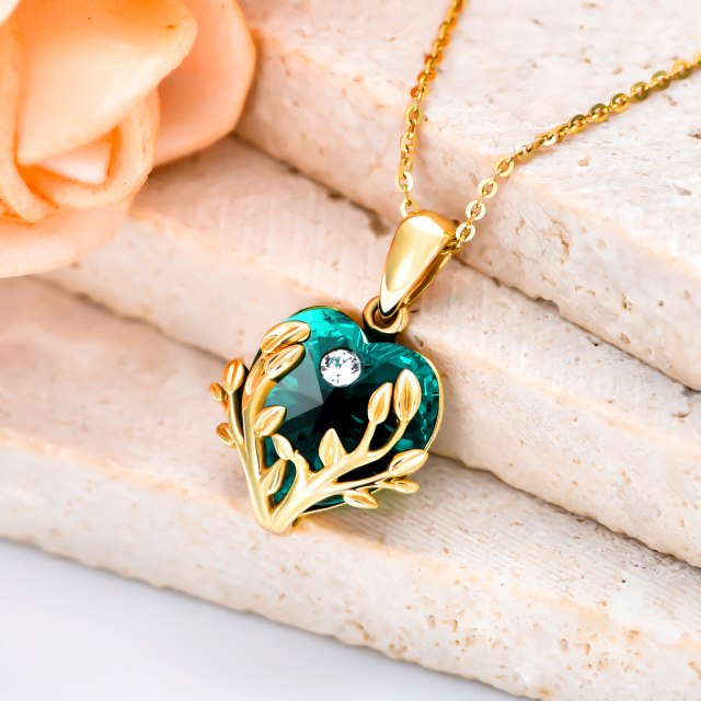 Collier pendentif arbre de vie en cristal en forme de cœur en or 9 carats-2