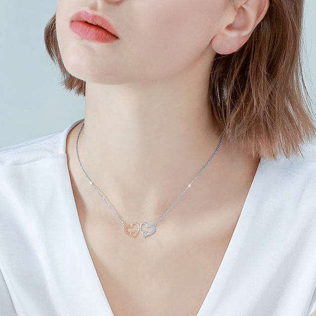 Collier en argent et or rose 9K avec pendentif en forme de coeur à zircon cubique-1