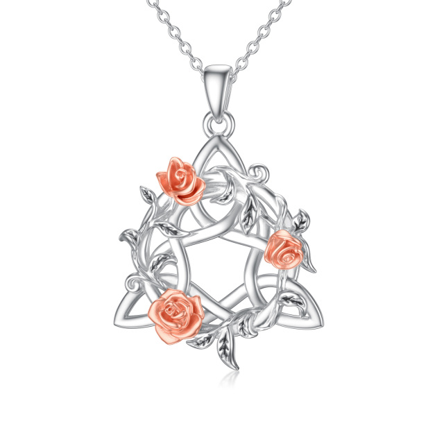 Sterling Silver Two-tone Rose Pendant Necklace-1