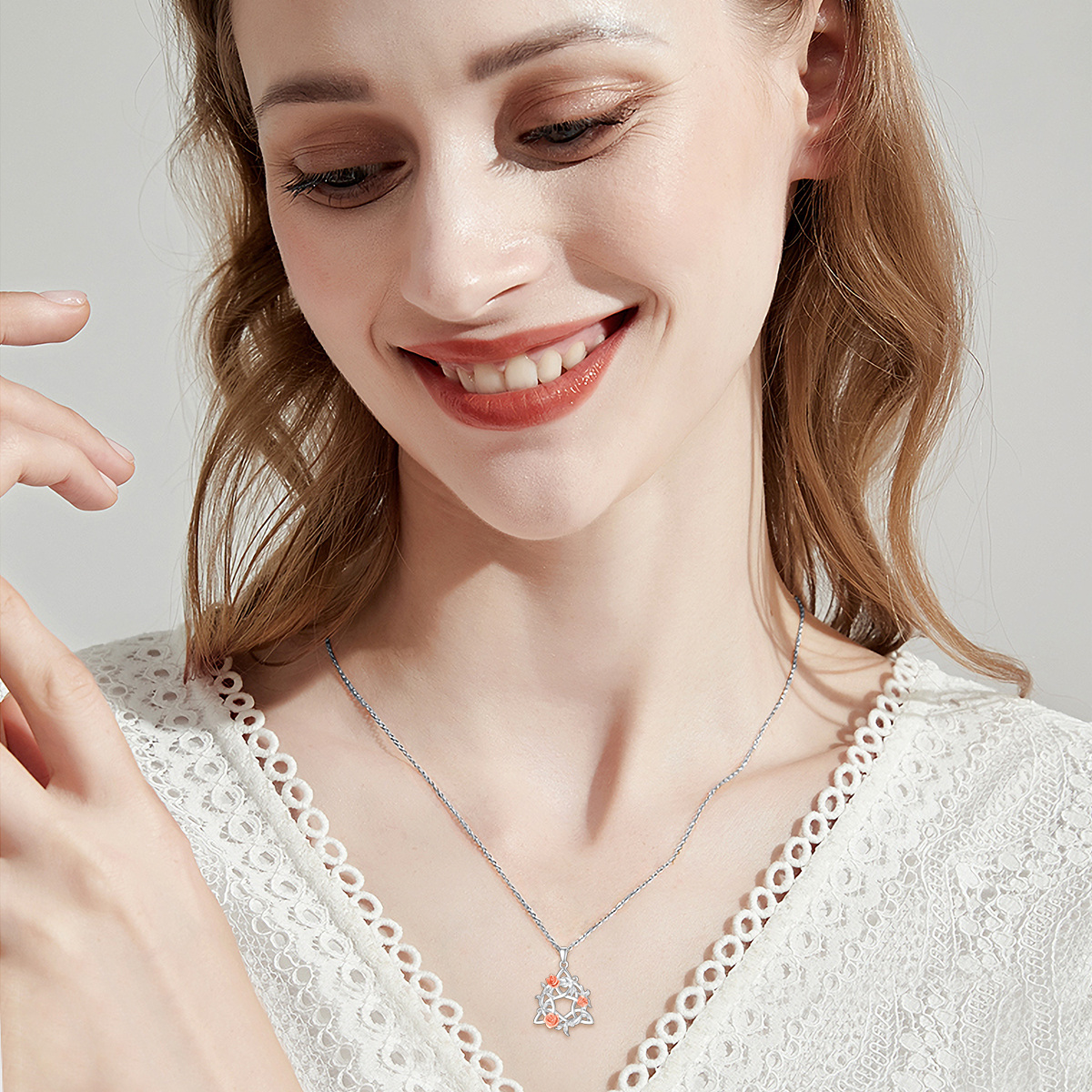 Collier en argent sterling avec pendentif rose bicolore-2