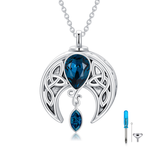 Sterling Silber Marquise geformt Kristall keltischen Knoten & Mond Urne Halskette-0