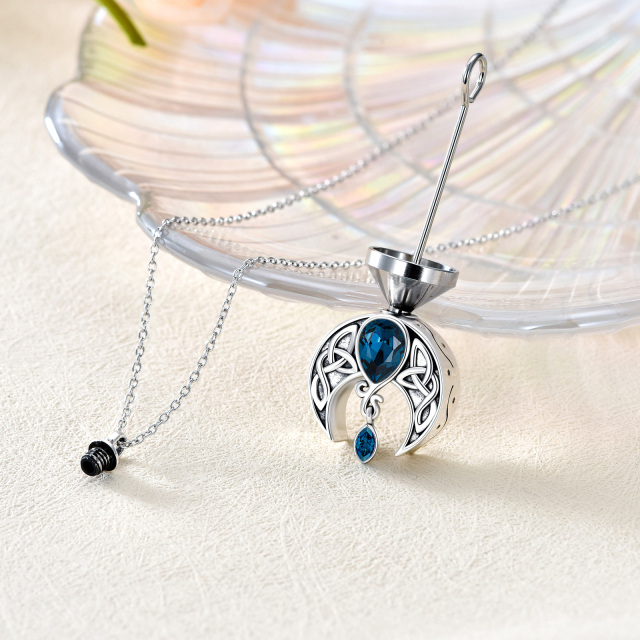 Sterling Silber Marquise geformt Kristall keltischen Knoten & Mond Urne Halskette-3