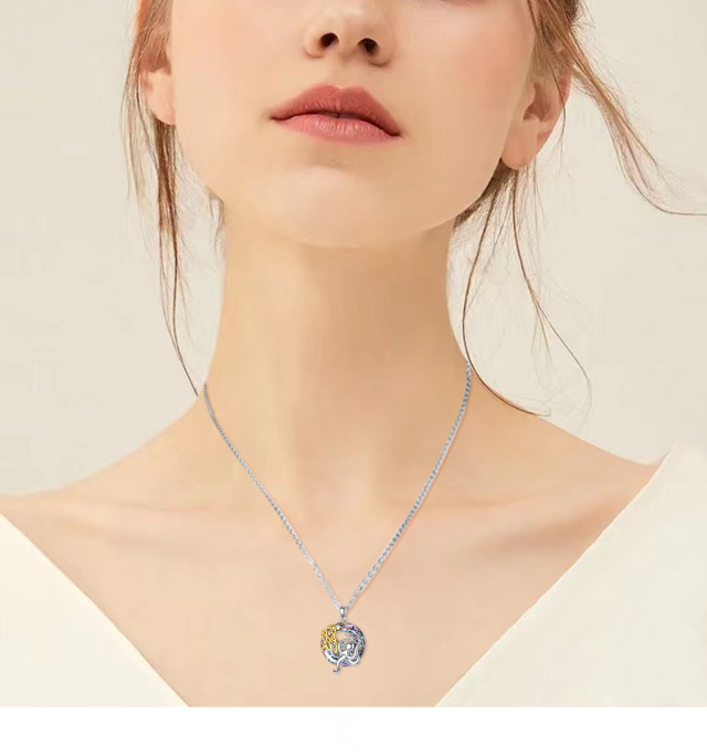 Zweifarbige Halskette mit kreisförmigem Oktopus-Kristallanhänger aus Sterlingsilber-1