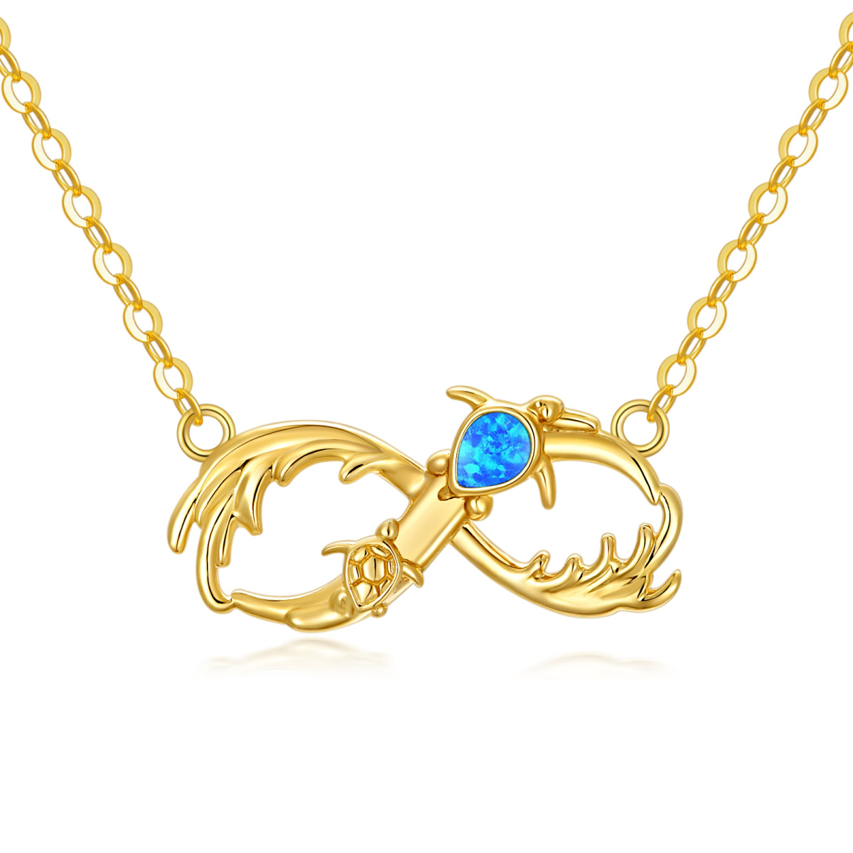 14K Gold Birnenförmiger Opal Schildkröte & Spray Anhänger Halskette-1