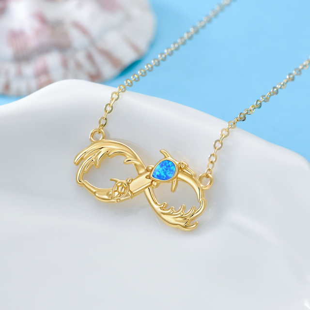 14K Gold Pear Shaped Opal Tortoise & Spray Pendant Necklace-2
