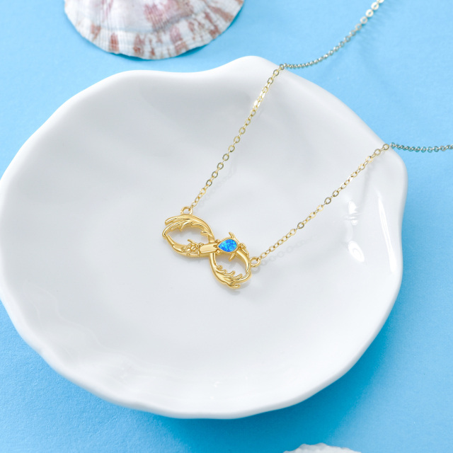 14K Gold Birnenförmiger Opal Schildkröte & Spray Anhänger Halskette-3