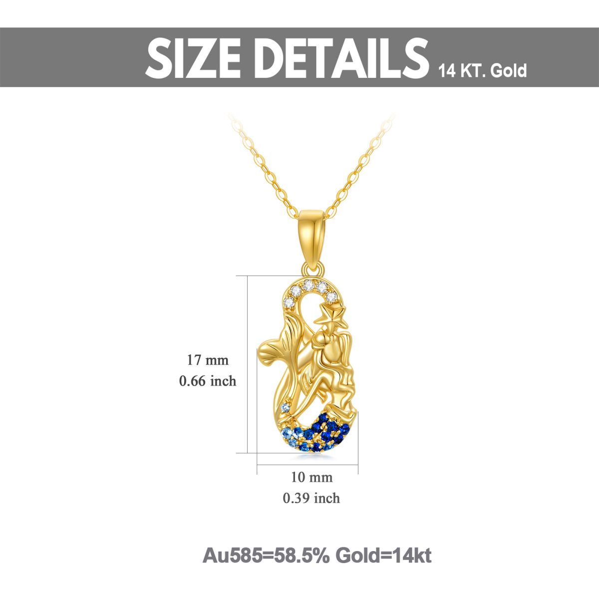 Collar de oro de 14 quilates de circonio cúbico colgante de sirena-5