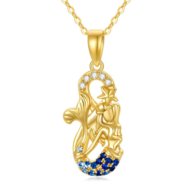 14K Gold Cubic Zirconia Mermaid Pendant Necklace-0