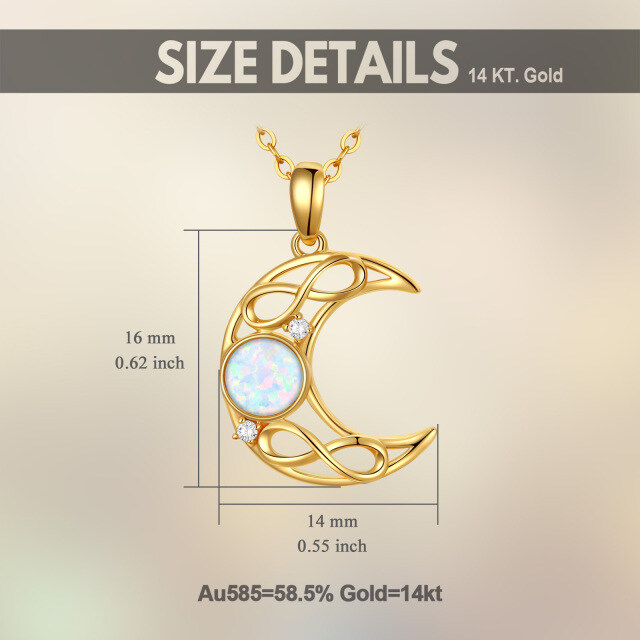 14K Gold Cubic Zirconia & Opal Moon Pendant Necklace-6
