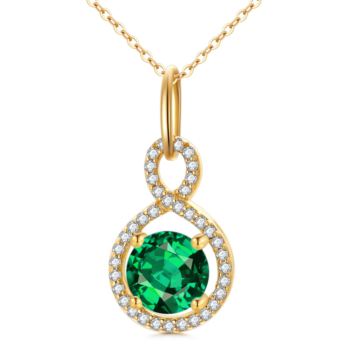 9K Gold Cubic Zirconia Personalized Birthstone Pendant Necklace-1
