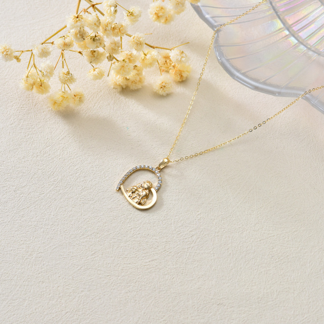 14K Gold Cubic Zirconia Mother & Daughter & Heart Pendant Necklace-4