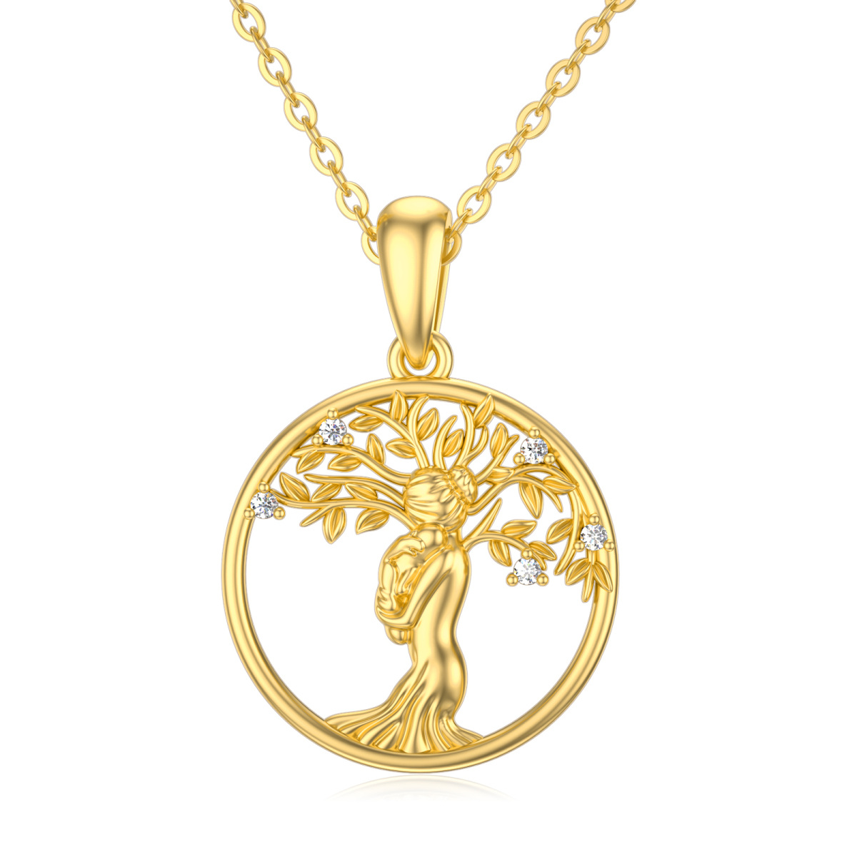 14K Gold Moissanite Tree Of Life Mother & Daughter Pendant Necklace-1