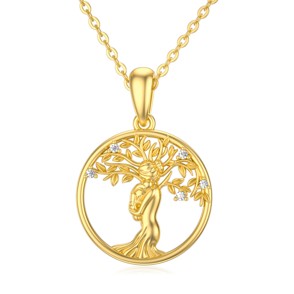 Collar colgante de oro de 14 quilates con moissanita Árbol de la Vida Madre e Hija-1