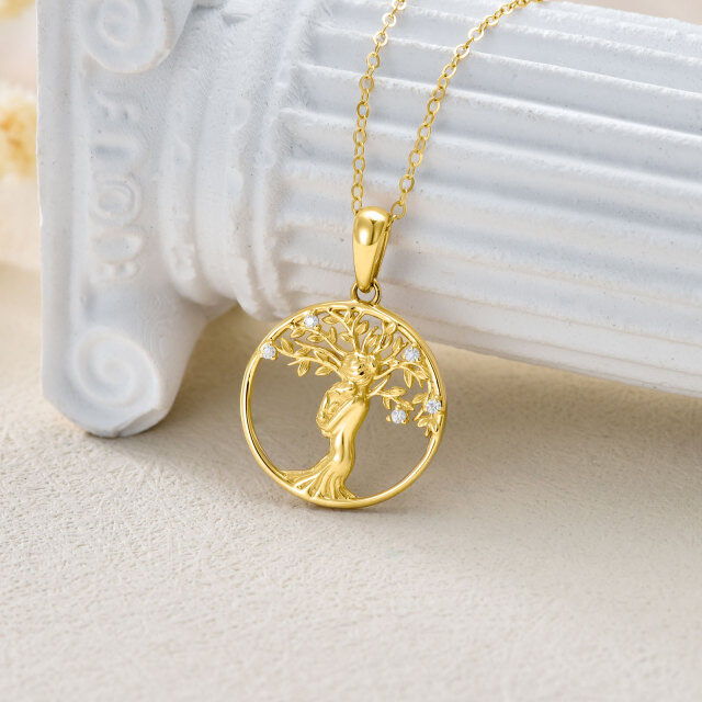 14K Gold Moissanite Tree Of Life Mother & Daughter Pendant Necklace-2